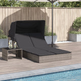 NNEVL Double Sun Lounger with Canopy and Cushions Grey Poly Rattan