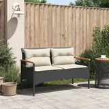 NNEVL Garden Bench with Cushions 116x62.5x74 cm Black Poly Rattan