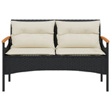 NNEVL Garden Bench with Cushions 116x62.5x74 cm Black Poly Rattan