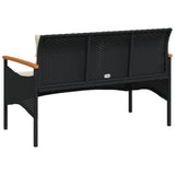 NNEVL Garden Bench with Cushions 116x62.5x74 cm Black Poly Rattan