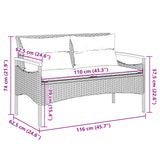 NNEVL Garden Bench with Cushions 116x62.5x74 cm Black Poly Rattan