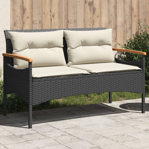 NNEVL Garden Bench with Cushions 116x62.5x74 cm Black Poly Rattan