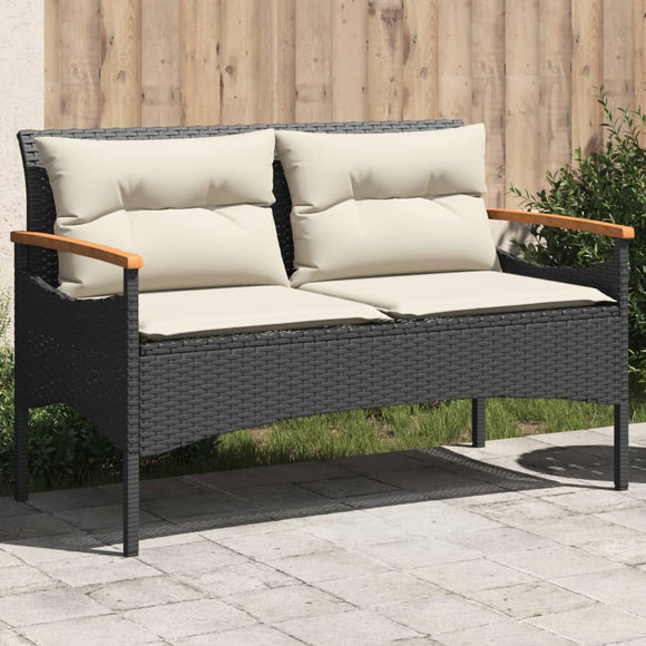 NNEVL Garden Bench with Cushions 116x62.5x74 cm Black Poly Rattan