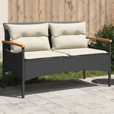 NNEVL Garden Bench with Cushions 116x62.5x74 cm Black Poly Rattan