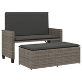 NNEVL Garden Bench with Cushions and Footstool Grey Poly Rattan