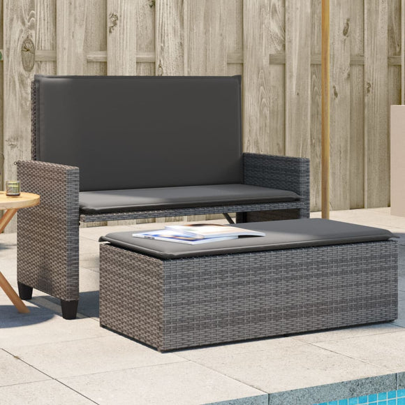 NNEVL Garden Bench with Cushions and Footstool Grey Poly Rattan