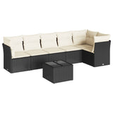 NNEVL 7 Piece Garden Sofa Set with Cushions Black Poly Rattan