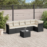 NNEVL 7 Piece Garden Sofa Set with Cushions Black Poly Rattan