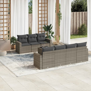 NNEVL 8 Piece Garden Sofa Set with Cushions Grey Poly Rattan