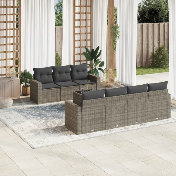 NNEVL 8 Piece Garden Sofa Set with Cushions Grey Poly Rattan