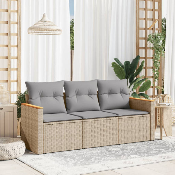 NNEVL 3 Piece Garden Sofa Set with Cushions Mix Beige Poly Rattan