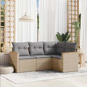 NNEVL 4 Piece Garden Sofa Set with Cushions Mix Beige Poly Rattan