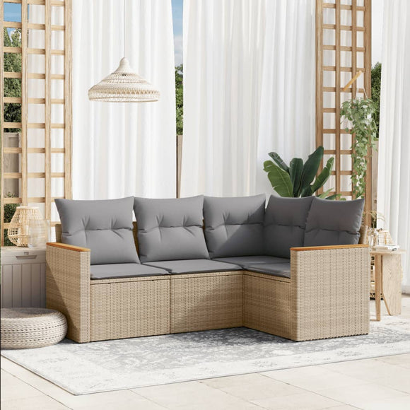 NNEVL 4 Piece Garden Sofa Set with Cushions Mix Beige Poly Rattan