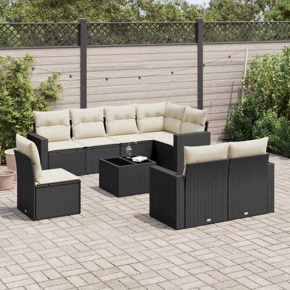 NNEVL 9 Piece Garden Sofa Set with Cushions Black Poly Rattan
