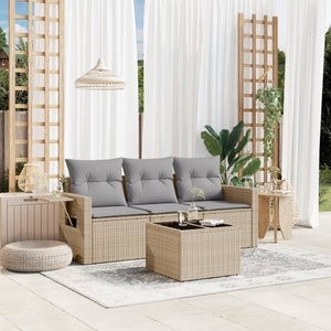 NNEVL 4 Piece Garden Sofa Set with Cushions Beige Poly Rattan