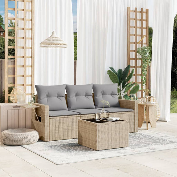 NNEVL 4 Piece Garden Sofa Set with Cushions Beige Poly Rattan