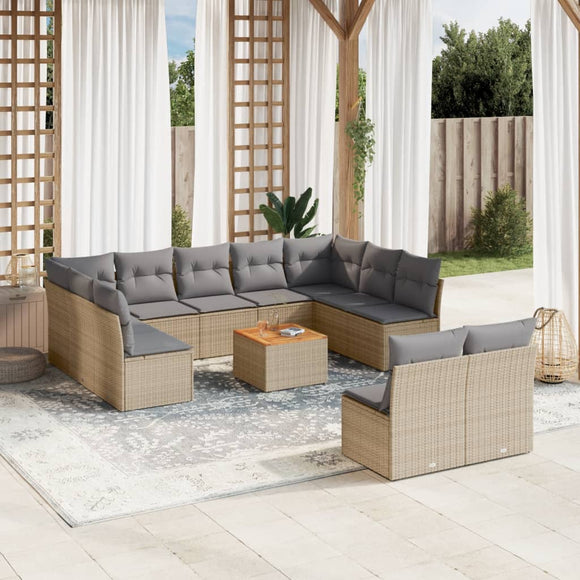 NNEVL 12 Piece Garden Sofa Set with Cushions Mix Beige Poly Rattan