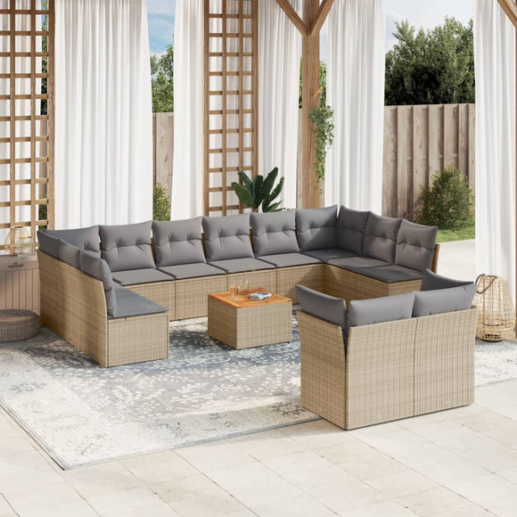 NNEVL 13 Piece Garden Sofa Set with Cushions Mix Beige Poly Rattan