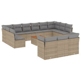 NNEVL 14 Piece Garden Sofa Set with Cushions Mix Beige Poly Rattan