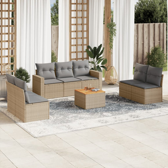 NNEVL 8 Piece Garden Sofa Set with Cushions Mix Beige Poly Rattan