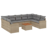 NNEVL 10 Piece Garden Sofa Set with Cushions Mix Beige Poly Rattan