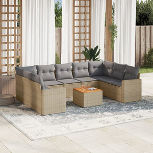 NNEVL 10 Piece Garden Sofa Set with Cushions Mix Beige Poly Rattan