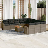 NNEVL 12 Piece Garden Sofa Set with Cushions Grey Poly Rattan