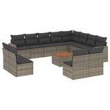 NNEVL 13 Piece Garden Sofa Set with Cushions Grey Poly Rattan