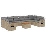 NNEVL 11 Piece Garden Sofa Set with Cushions Mix Beige Poly Rattan