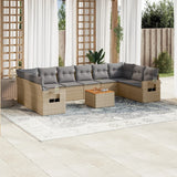 NNEVL 11 Piece Garden Sofa Set with Cushions Mix Beige Poly Rattan