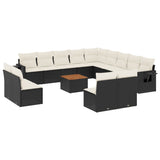 NNEVL 14 Piece Garden Sofa Set with Cushions Black Poly Rattan