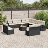 NNEVL 14 Piece Garden Sofa Set with Cushions Black Poly Rattan