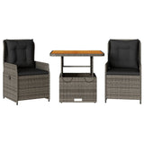 NNEVL 3 Piece Bistro Set with Cushions Grey Poly Rattan