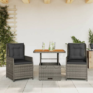 NNEVL 3 Piece Bistro Set with Cushions Grey Poly Rattan