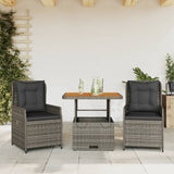 NNEVL 3 Piece Bistro Set with Cushions Grey Poly Rattan