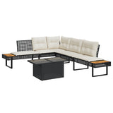 NNEVL 2 Piece Garden Sofa Set with Cushions Black Poly Rattan and Glass