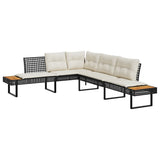 NNEVL 2 Piece Garden Sofa Set with Cushions Black Poly Rattan and Glass