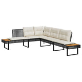 NNEVL 2 Piece Garden Sofa Set with Cushions Black Poly Rattan and Acacia
