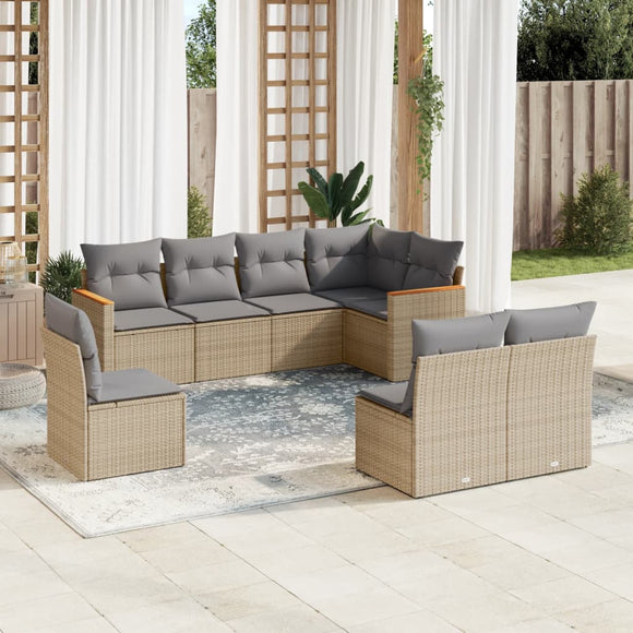 NNEVL 8 Piece Garden Sofa Set with Cushions Beige Poly Rattan