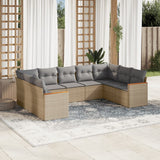 NNEVL 9 Piece Garden Sofa Set with Cushions Beige Poly Rattan