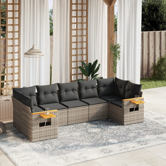 NNEVL 7 Piece Garden Sofa Set with Cushions Grey Poly Rattan