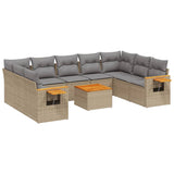 NNEVL 10 Piece Garden Sofa Set with Cushions Beige Poly Rattan