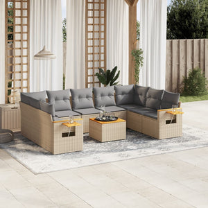 NNEVL 10 Piece Garden Sofa Set with Cushions Beige Poly Rattan