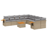 NNEVL 11 Piece Garden Sofa Set with Cushions Beige Poly Rattan