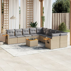 NNEVL 11 Piece Garden Sofa Set with Cushions Beige Poly Rattan