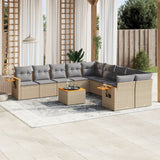 NNEVL 11 Piece Garden Sofa Set with Cushions Beige Poly Rattan