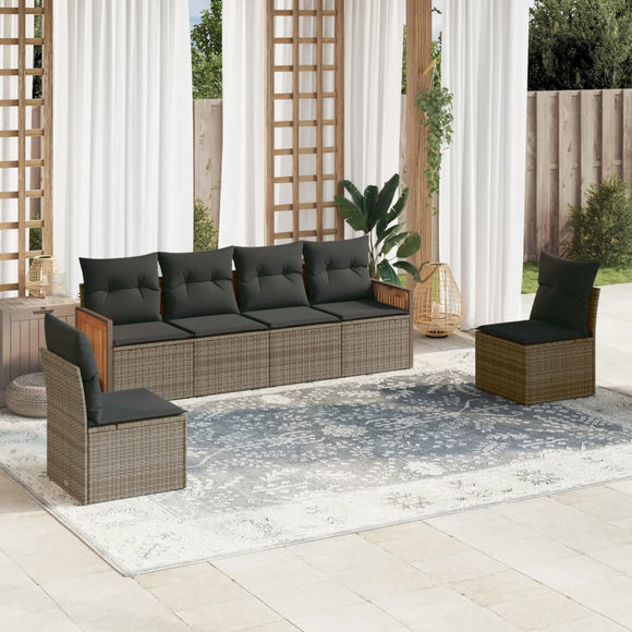 NNEVL 6 Piece Garden Sofa Set with Cushions Grey Poly Rattan