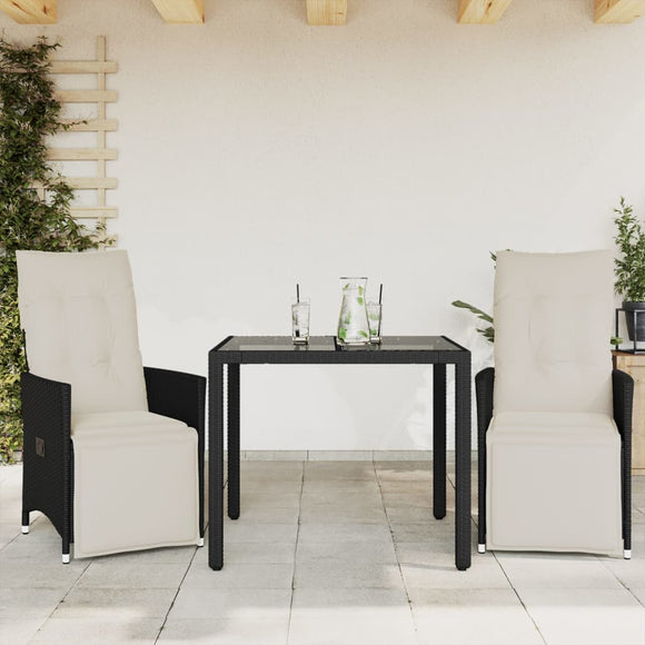 NNEVL 3 Piece Bistro Set with Cushions Black Poly Rattan