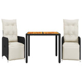 NNEVL 3 Piece Garden Bistro Set with Cushions Black Poly Rattan