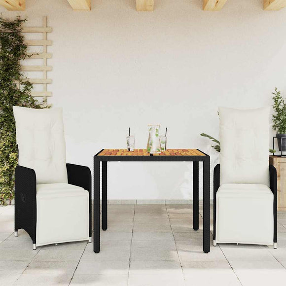 NNEVL 3 Piece Garden Bistro Set with Cushions Black Poly Rattan